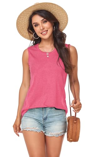 Women Summer Tops Sleeveless Floral Tanks Casual Loose T Shirt Tunic Blouse(Red Floral, M)