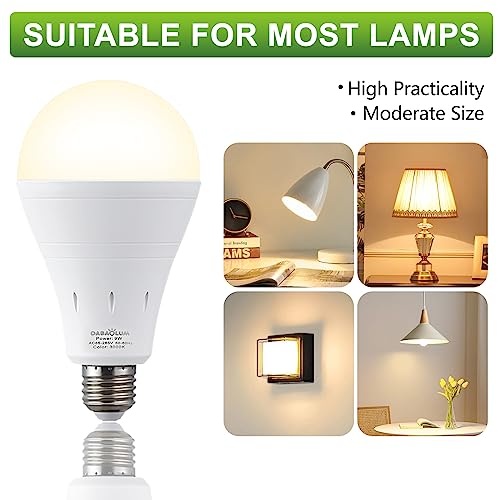 DABAOLUM 4 Pack Rechargeable Emergency Light Bulbs, Battery Powered LED Light Bulb 3000K Warm E26 120 Volt 9W 60W Equivalent with 1200mAh for Home Power Outage Camping Hurricane