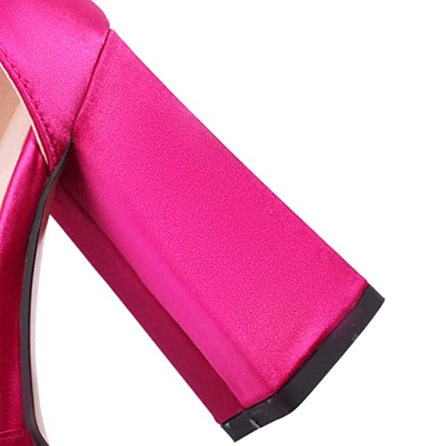 XIEDA Women's Hot Pink Heels Platform High Chunky Block Heels Ankle Strap Closed Toe Pumps Shoes (6.5, Hot Pink)