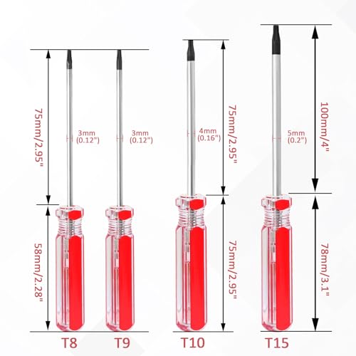 Bonsicoky T20 Torx Security Screwdriver with Magnetic Tip Plastic Grip, Torx Screwdriver for Computer Repairing, Home Appliances(Red, 178mm/ 7")