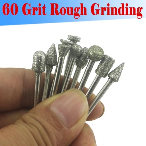 𝐋𝐮𝐨 𝐤𝐞 10 Pcs 46 Grit Diamond Burr, 1/8'' Shank Diamond Mounted Grinding Bit Stone Carving Set for Dremel Rotary Tool