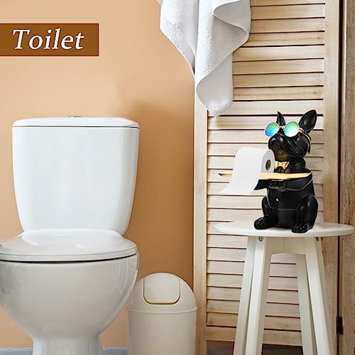 SuBleer French Bulldog Statues for Home Decor,Cute Dog Statue with Tray French Bulldog Accessories & Gifts,Black Or Brown Sculptures Home Decor,Coin Piggy Bank Storage Tray(Black)