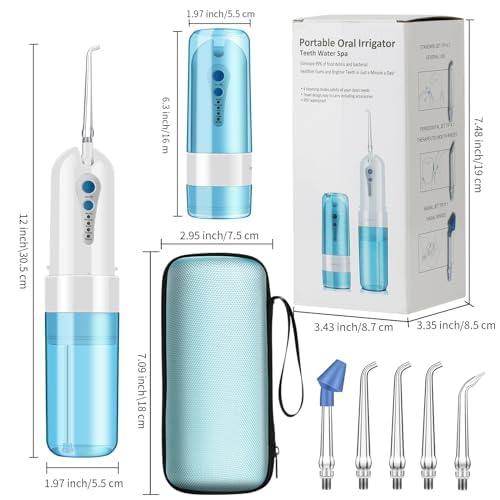 Water Dental Flosser Cordless for Teeth, Portable Oral Irrigator Rechargeable Water Flosser for Teeth Cleaning with Travel Case, 4 Modes & 5 Jet Tips Electric Flosser IPX7 Waterproof for Home Travel