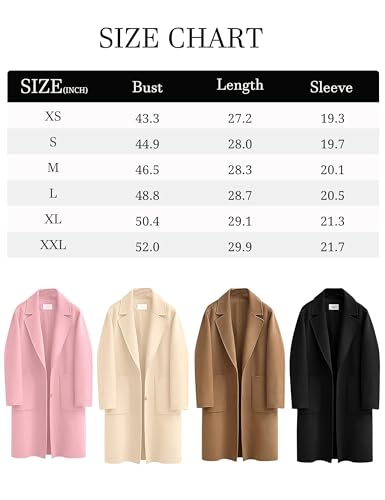Omoone Women's Notched Lapel Wool Coats Mid Long Button Pea Coats Warm Thicken Trench Jacket(2629-Black01-XS)