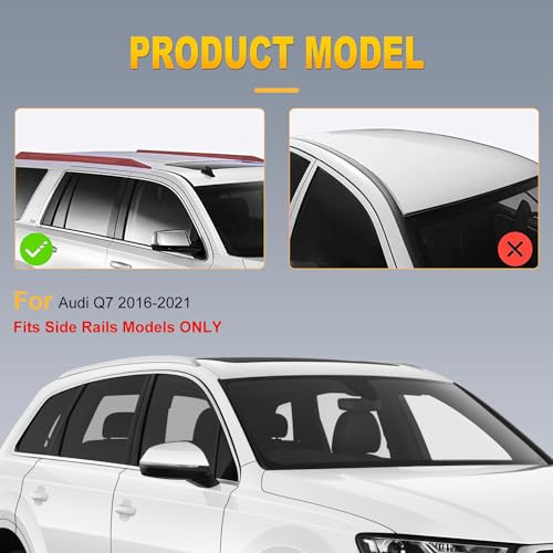 OCPTY Roof Rack Cross Bars Fit for Audi Q7 2016 2017 2018 2019 2020 2021 Luggage Racks Rooftop Cargo Carrier Bag Luggage Kayak Canoe Bike Snowboard Skiboard(Fits Side Rails Models ONLY)