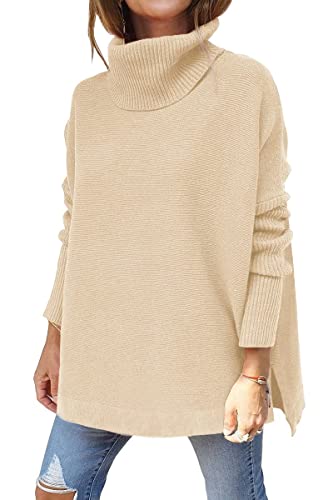EFAN Women's Turtleneck Oversized Sweaters Fall Outfits Clothes Long Pullover Winter Tunic Tops 2025 Yellow Small