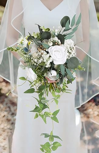 SDEERIT White Artificial Greenery Spray, 20PCS Artificial Filler Plants with 6 Kinds of Eucalyptus Greenery Centerpieces for Tables Fake Plants for DIY Wedding Bouquet Table Centerpieces (White)