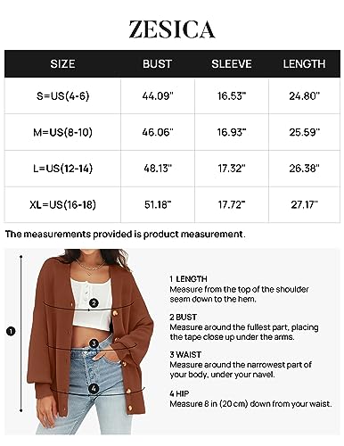 ZESICA Women's 2024 Casual Long Sleeve Cardigan V Neck Button Down Open Front Knit Loose Oversized Sweater Coat,Toffee,Medium