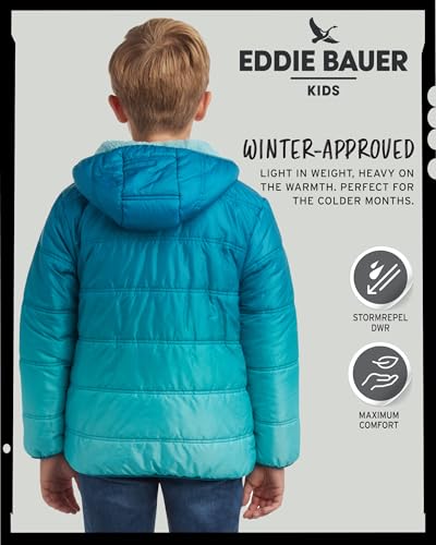 Eddie Bauer Boys' Reversible Jacket - Waterproof Lightweight Fleece Lined Hooded Puffer Coat - Boys Outerwear Jacket (5-20), Size 5-6, Marine Blue