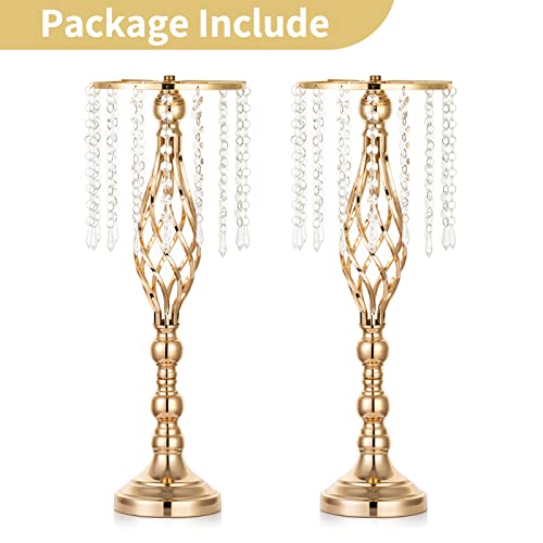 NUPTIO 2 Pcs Crystal Flower Stand Wedding Centerpieces for Tables, 21.7in/55cm Tall Elegant Metal Flower Arrangement Stand, Tabletop Metal Flower Vase for Wedding Party Dinner Event Hotel Home Decor