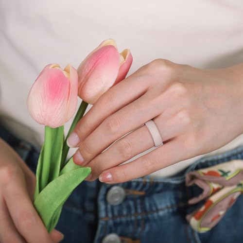 Egnaro Inner Arc Ergonomic Breathable Design, Silicone Rings for Women with half sizes, Women's Silicone Wedding Band,5.5mm Wide-2mm Thick