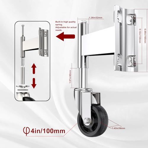 WOOSKY Spring Loaded Tube Gate Casters 4” Heavy Duty Gate Caster Wheels with Hardware for Tube Gates, Metal Gates, Wooden Gates, Fence Gates, Swing Gates, 330 Lbs Load Capacity
