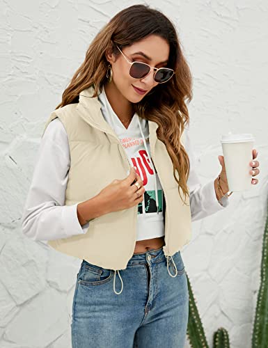 AKEWEI Winter Warm Crop Vests for Women Fashion High Neck Zipper Cropped Outwear Puffer Sleeveless Jacket Coat (Army Green,XL)