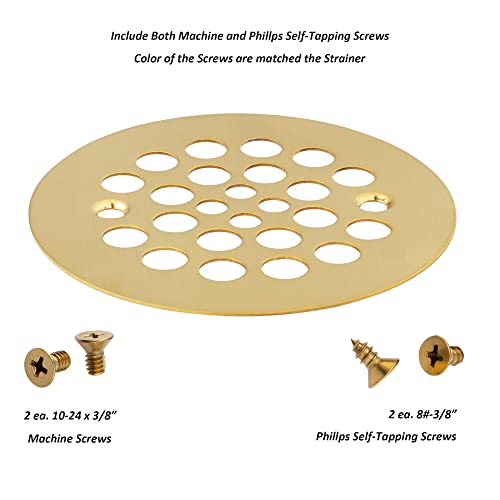 Artiwell 4-1/4“ Shower Strainer Drain Trim Set, Screw-in Shower Strainer Drain Cover, Plastic-Oddities Style Replacement Strainer Grid,Machine & Self-Tapping Screws Included (Brushed Gold)