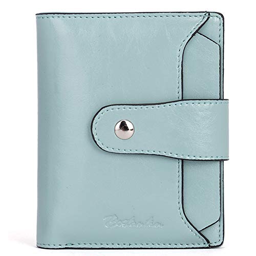 BOSTANTEN Women Leather Wallet RFID Blocking Small Bifold Zipper Pocket Wallet Card Case Purse with ID Window Blue