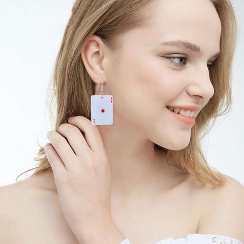 GBAHFY Acrylic Playing Card Earrings Poker Drop Earrings Charms Fashion Leisure Casino Games Style Hip Hop Jewellery Earring for Women Party (Block A Red Heart K)