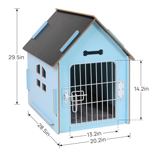 Dog House Indoor for Small Dogs or Cats, Cozy Wooden Design, Small Indoor Bed House, with Air Vents and Elevated Floor Warm Dog Cave (Large Blue)