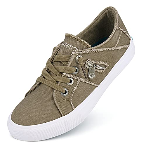 JENN ARDOR Women Fashion Canvas Sneakers Slip On Shoes Low Top Casual Walking Shoes Flats (Coffee,6)