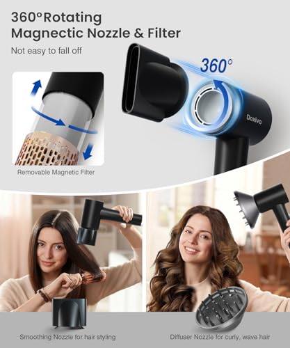 Professional Hair Dryer - 130000 RPM High Speed Brushless Motor Negative Ionic Blow Dryer for Fast Drying, Low Noise Thermo-Control Hairdryer with Magnetic Diffuser & Nozzle for Home Travel
