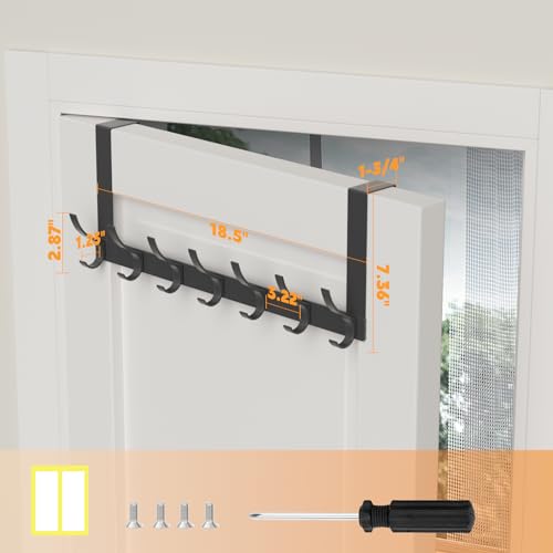 Peasulin Over The Door Hooks, Sturdy Door Hanger, Large Over The Door Towel Rack with 12 Hooks, Heavy Duty Easy to Install, for Bathroom, Bedroom,Kitchen,Hanging Towels, Coats (Black).