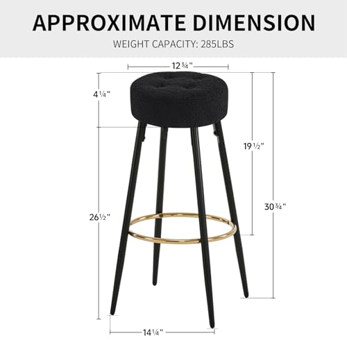 Furnimart 30 inches Modern Round Bar Stools Set of 2, Upholstered Dining Chair Stool with Gold Footrest for Kitchen Island Coffee Pub Shop Bar Height (Velvet-Black)