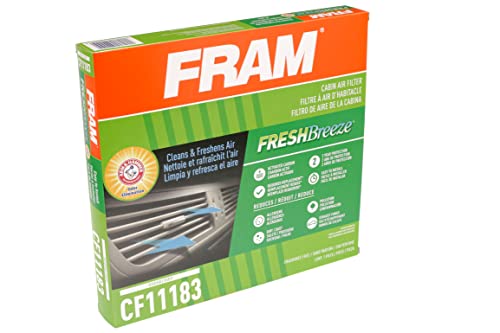 FRAM Fresh Breeze Cabin Air Filter Replacement for Car Passenger Compartment w/ Arm and Hammer Baking Soda, Easy Install, CF11183 for Select Dodge and Jeep vehicles , white