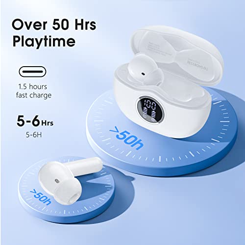 HKERR Wireless Earbuds, Bluetooth 5.3 Headphones with 4 Mics, ENC Noise Cancelling Wireless Headphones, IPX7 Waterproof Earbuds, 50H Deep Bass Sport Bluetooth Earbuds for Sports, Gym, Workout