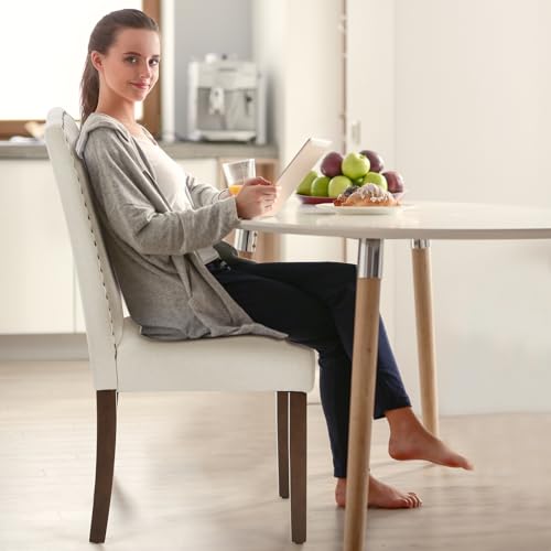 DUMOS Set of 2 Modern Upholstered Fabric Dining Nailhead Trim and Wood Legs, Mid-Century Accent Dinner Chair for Living Room, Kitchen, Beige, 2 Pack