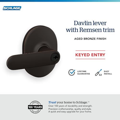 Schlage F170DAV622RMN Davlin Lever with Remsen Trim One Sided Non-Turning Dummy Door Handle, Matte Black