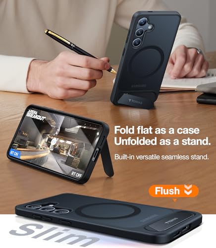 TORRAS Strong Magnetic & Seamless Stand for Samsung Galaxy S24 Case for MagSafe, 12FT Mil-Grade Drop Protection, Adjustable Kickstand for Samsung Galaxy S24 Case with Stand, Slim Frosted Matte Black