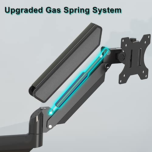 ErgoFocus Monitor Wall Mount Fits 17-32 Inch Flat/Curved Computer Screens, Single Monitor Wall Arm Holds up to 19.8lbs, Height Adjustable Gas Spring Wall Monitor Stand Tilt, VESA Mount 75x75/100x100