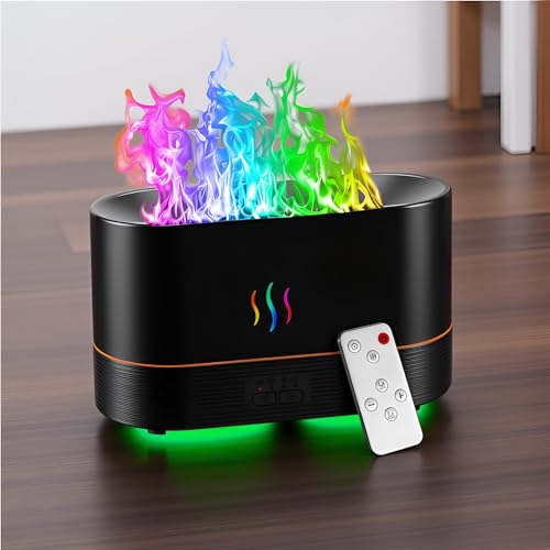 PLUWEL Colorful Flame Diffusers for Essential Oils Large Room-Upgraded 300ML Aroma Diffuser Humidifier Quiet Diffuser with Remote Control, Night Lights, Timer, No-Water Auto Off