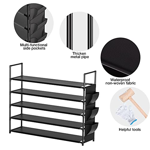 OYREL Large Capacity 7 Tier Shoe Rack, Black, 33.3in Wide x 11.2in Deep x 48.7in Tall, Holds 28-35 Pairs of Shoes, Ultra-Minimalist Style, Waterproof and Durable