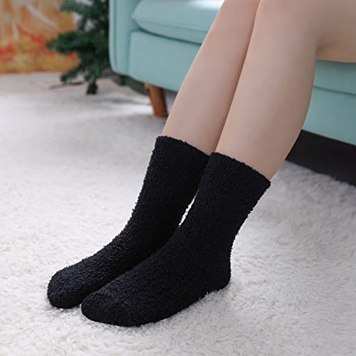 LINEMIN Womens Fuzzy Socks Cozy Fluffy Winter Warm Slipper Socks Microfiber Soft Home Sleeping Socks (5 Pack Black)