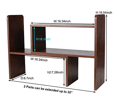 PAG Desk Organizer Desktop Shelf Adjustable Countertop Bookshelf Small Table Shelves Book Organizer Office Organization for Desk, Antique Brown