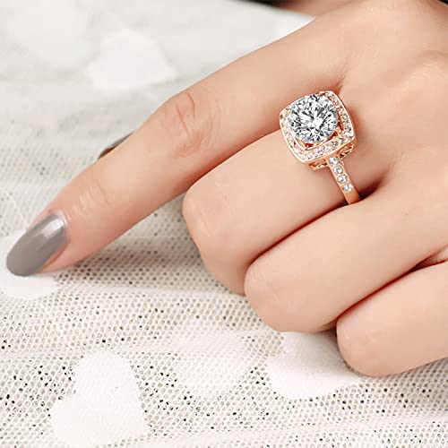 Acefeel Yellow Shinning Cubic Zirconia Topaz Rings For Women 18K Rose Gold Plated (01 Silver Red, 4)