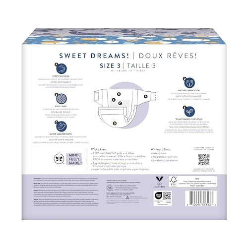 The Honest Company Clean Conscious Overnight Diapers | Plant-Based, Sustainable | Cozy Cloud + Star Signs | Club Box, Size 3 (16-28 lbs), 52 Count