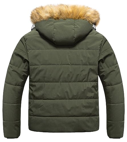 CREATMO US Big and Tall Winter Coats for Men Puffer Jacket Men's Hooded Coat Warm Thicken Cotton with Removable Hood Parka Army Green 2X