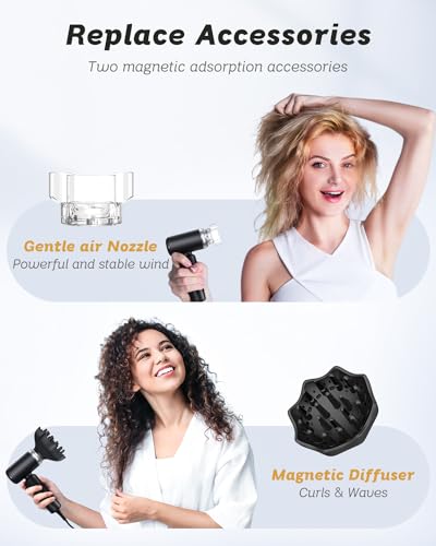 Hair Dryer - Super Mini Hair Dryer, Portable High Speed Unique Motor for Fast Drying, Professional Ionic Blow Dryer, Quiet Lightweight Hairdryer with Magnetic Diffuser & Concentrator & Wall Mounted