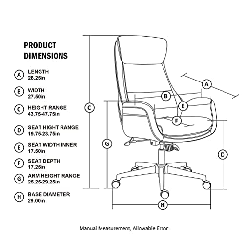 Glitzhome Mid-Century Modern Air Leatherette Adjustable Swivel High Back Office Chair, Black