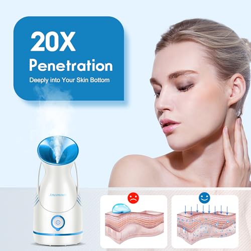 Facial Steamer,Amconsure Face Steamer for Home Facial Deep Cleaning, Nano Ionic Facial Steamers Warm Mist Humidifier Atomizer for Face Sauna Spa Sinuses Moisturizing, Unclogs Pores(Blue)