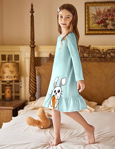 Arshiner Girls' Sleepwear Long Sleeve Cute Nightgown Nightie Pajama Dress Blue Starry Sky 5-6 Years