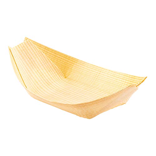 Restaurantware 4.5 x 2.5 Inch Food Boat 200 Bamboo Display Boat - Durable Small Bamboo Serving Tray For Catered Events Wedding Banquets Or Celebrations