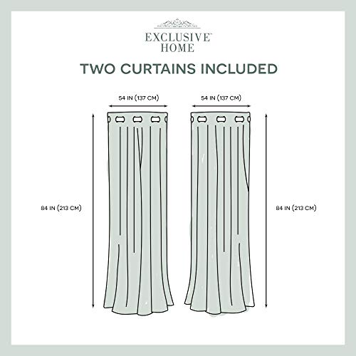 Exclusive Home Penny Sheer Embellished Stripe Grommet Top Curtain Panel Pair, 54x84, Off White
