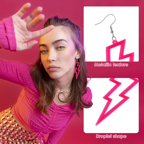 Telooco 80s Earrings for Women Neon Acrylic Earrings Lightning Boltt Earrings for Women 80s Theme Party Costume(Yellow)