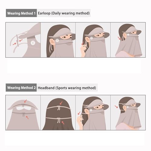 Sun Protection Face Mask, Ice Silk Sunscreen Face Mask, Neck Gaiter, Breathable Face Cover, Cooling Neck Flap, Sun Protection Cap with Earloop for Summer Outdoor, Beige