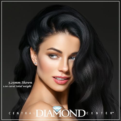 Central Diamond Center 14K Gold Post & Sterling Silver Zirconia 3 Prong Martini Stud Earrings - Platinum Plated 5.25mm 1.00cttw