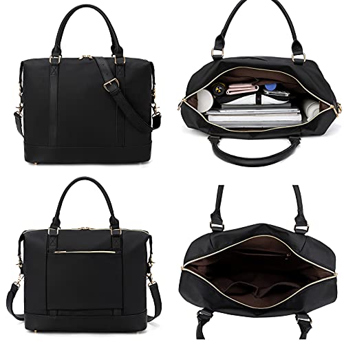 Bluboon Women Ladies Weekender Carry-on Tote Bag Overnight Duffel in Trolley Handle(Black