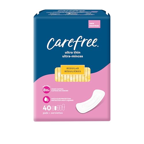 Carefree Ultra Thin Pads for Women, Regular Pads Without Wings, 40ct | Carefree Pads, Feminine Care, Period Pads & Postpartum Pads | 40ct (Pack of 1)