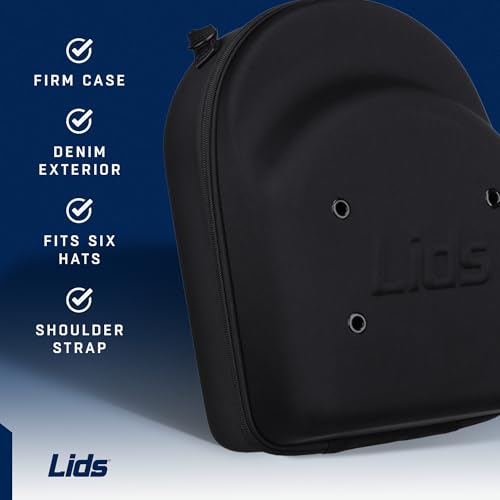 Lids Hat Travel Case – Baseball Cap Carrier for 6 Hats, Durable Black Exterior & Interior, Storage with Handle & Adjustable Shoulder Strap, Hard Hat Organizer for Travel & Closet